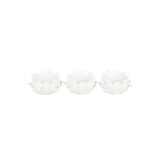 Set of 3 White Lotus Flower Tealight Holders