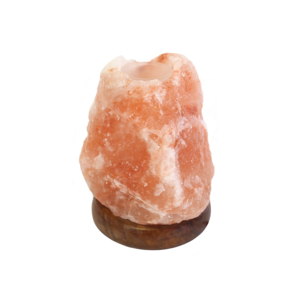 Himalayan salt lamp on a white background