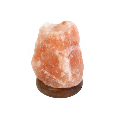 Himalayan salt lamp on a white background