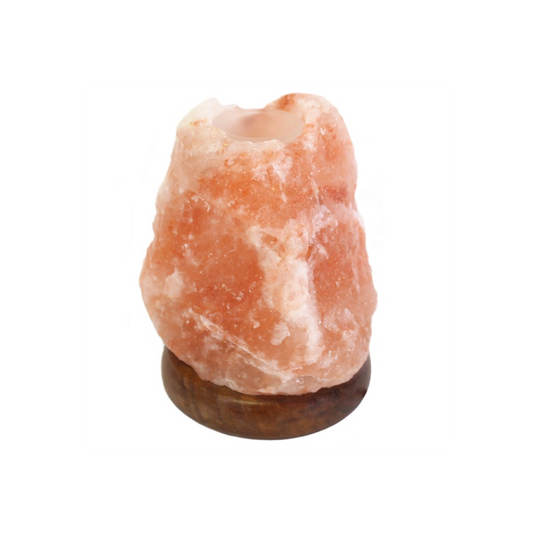 Himalayan salt lamp on a white background