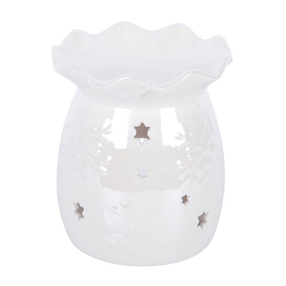 Iridescent White Snowflake Oil Burner and Wax Warmer