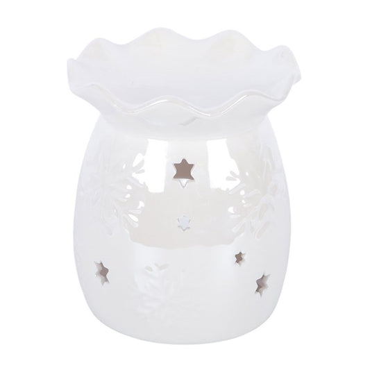 Iridescent White Snowflake Oil Burner and Wax Warmer