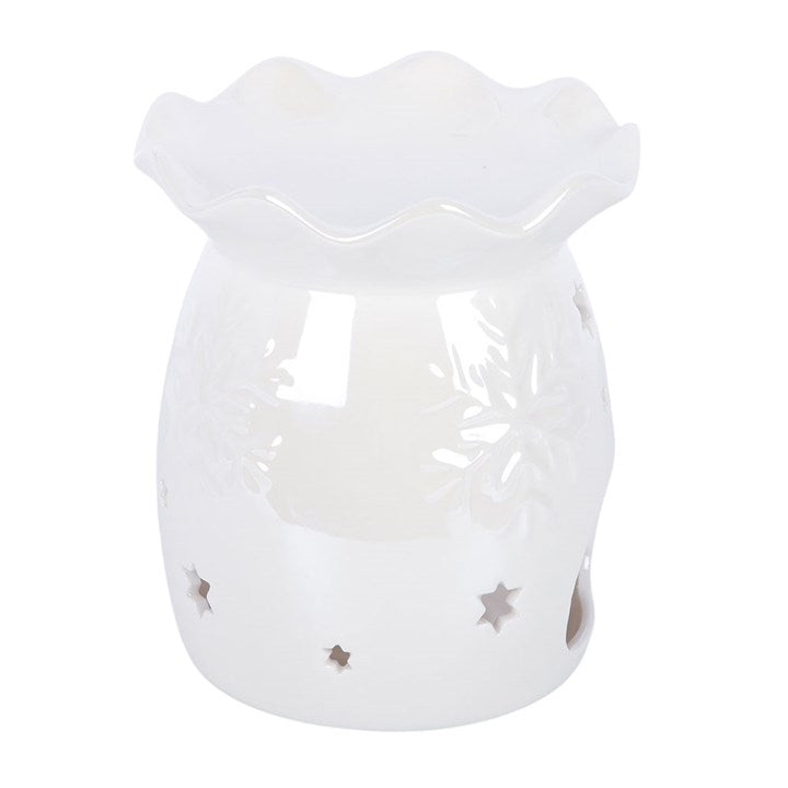 Iridescent White Snowflake Oil Burner and Wax Warmer