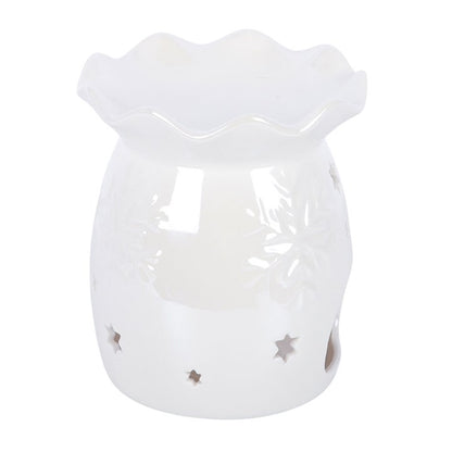 Iridescent White Snowflake Oil Burner and Wax Warmer