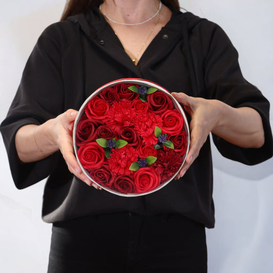 Soap Flowers Round Gift Box - Classic Red Roses