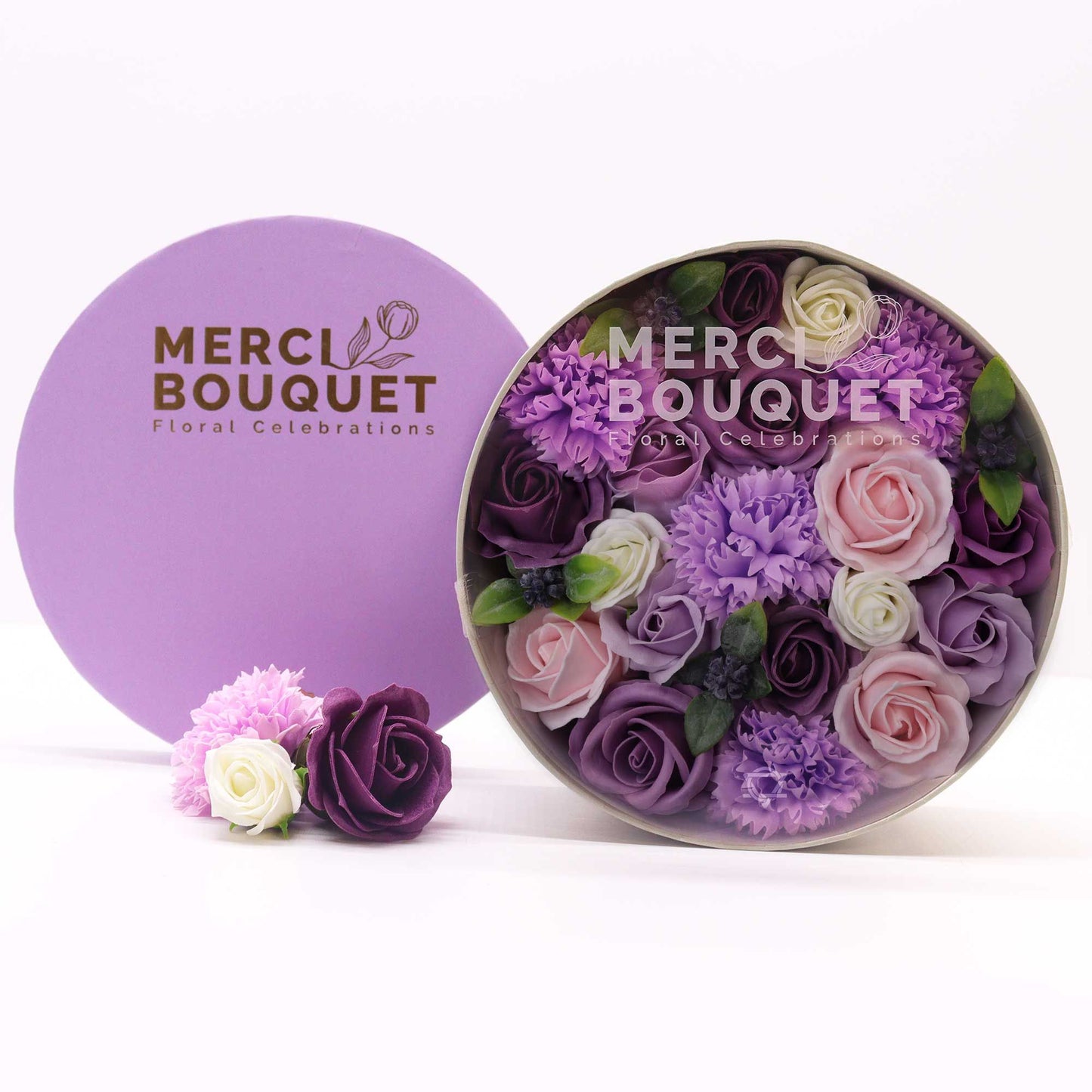 Soap Flowers Round Gift Box - Lavender Rose & Carnation