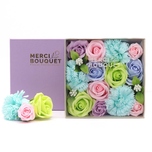 Soap Flowers Square Gift Box - Baby Blessings - Blues