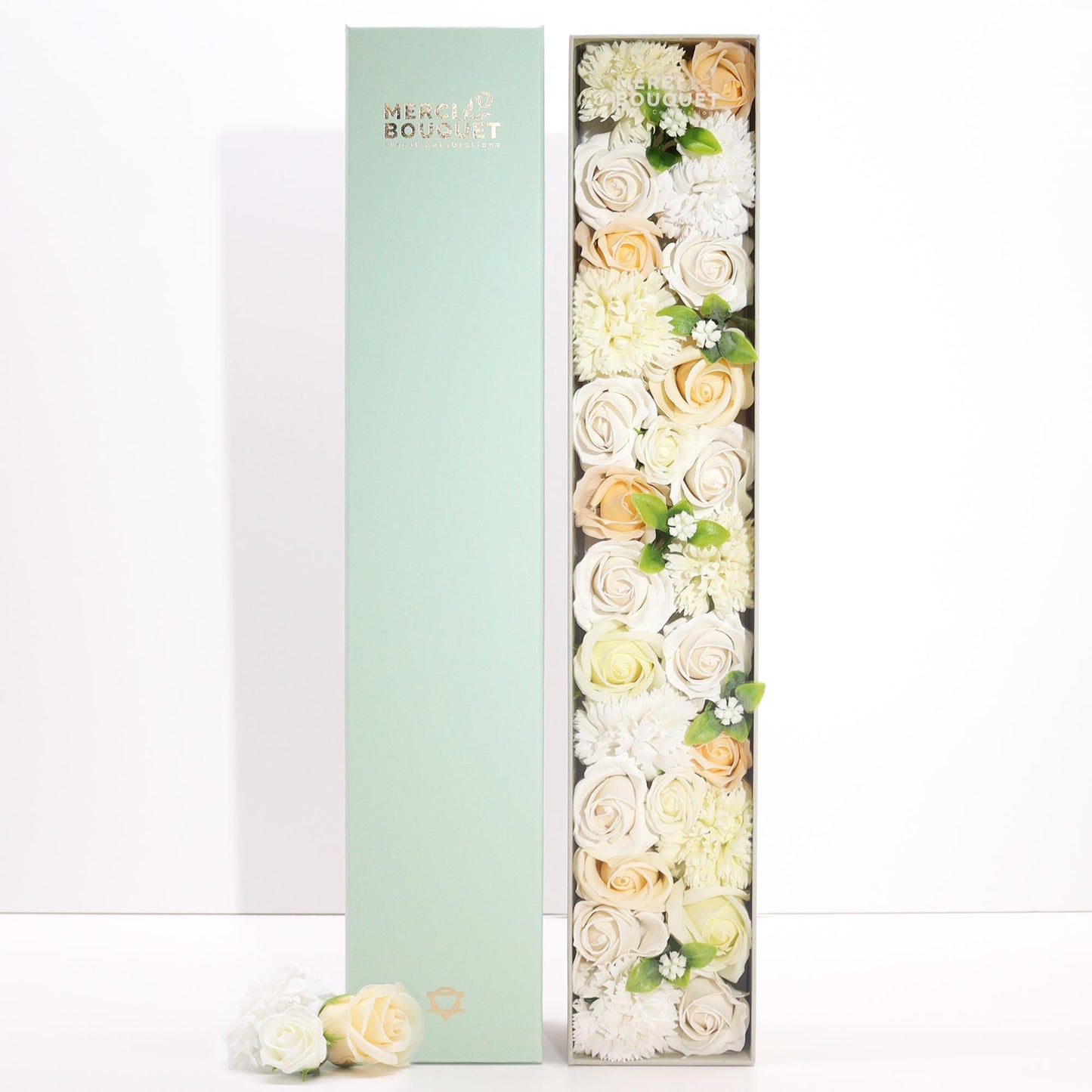 Soap Flowers Extra Long Gift Box - White & Ivory
