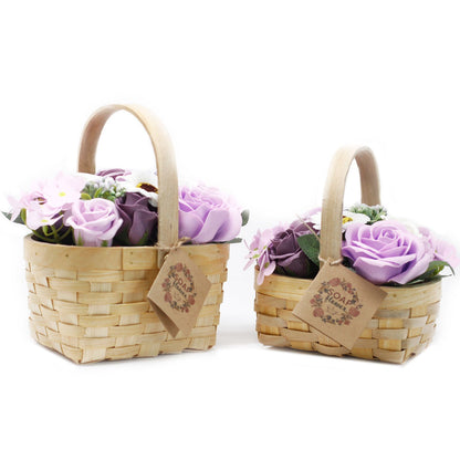 Soap Flowers Medium Bouquet in Wicker Basket - Lilac