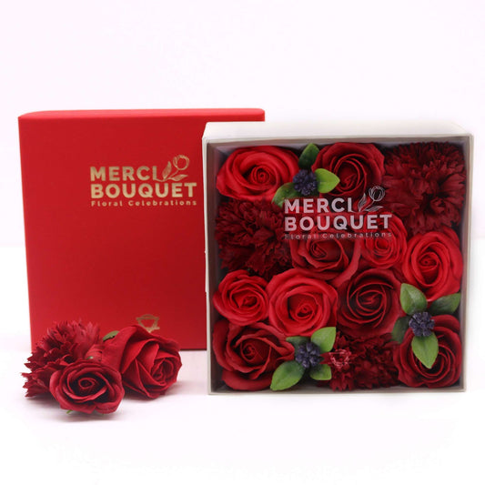 Soap Flowers Square Gift Box - Classic Red Roses