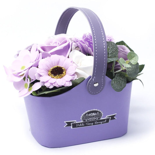 Soap Flowers Petite Basket Bouquet - Soft Lavender