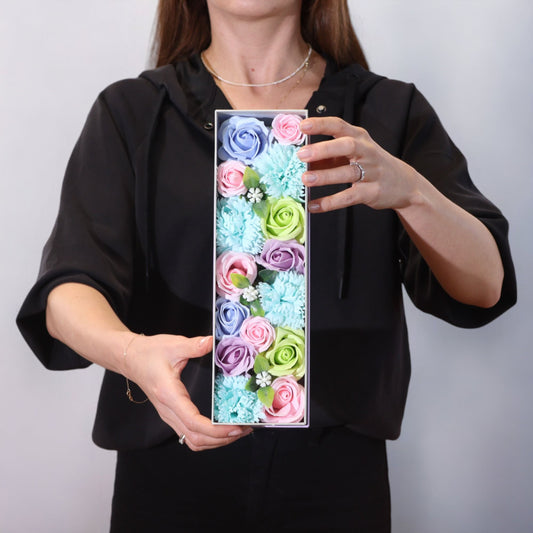 Soap Flowers Long Gift Box - Baby Blessings - Blues