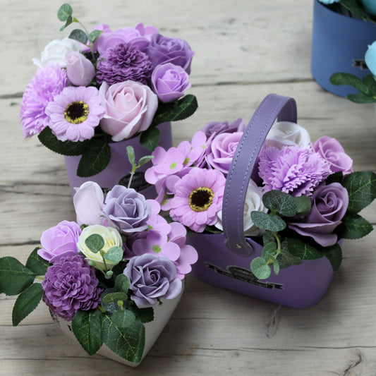 Soap Flowers Petite Basket Bouquet - Soft Lavender