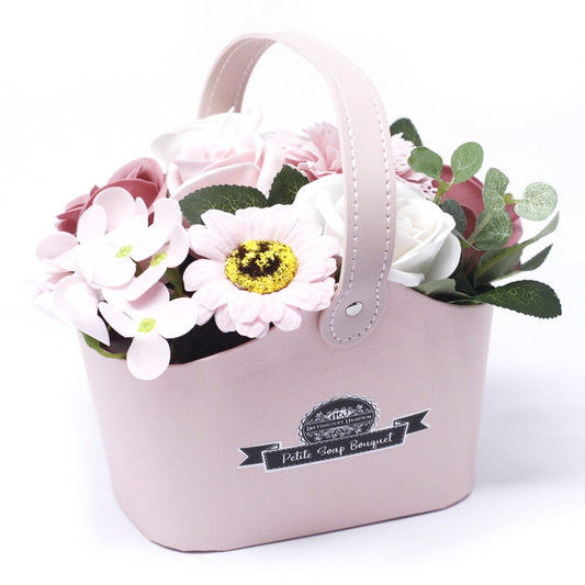 Soap Flowers Petite Basket Bouquet - Peaceful Pink