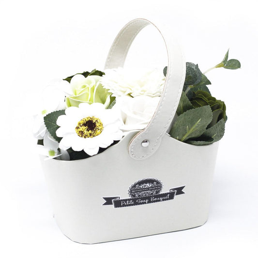 Soap Flowers Petite Basket Bouquet - Pastel Green