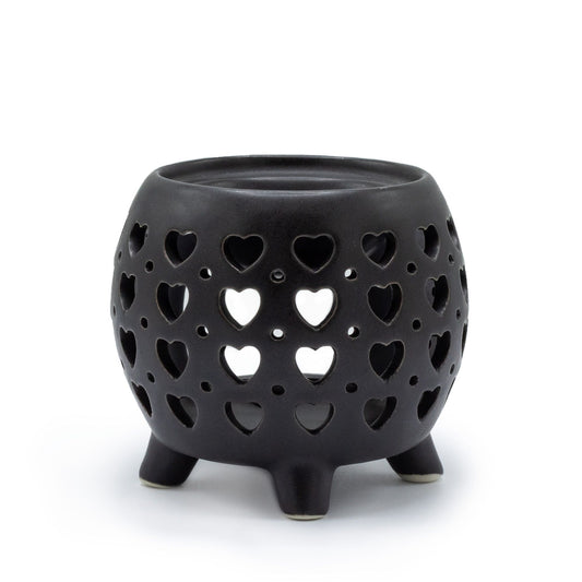 Squat Pot Oil Burner Multi Hearts (Matt Black) - Ceramic Wax & Oil Warmer