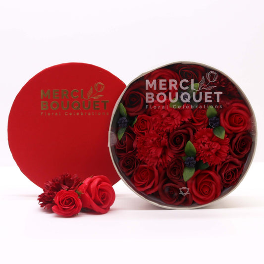 Soap Flowers Round Gift Box - Classic Red Roses