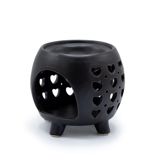 Squat Pot Oil Burner Multi Hearts (Matt Black) - Ceramic Wax & Oil Warmer