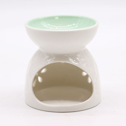 Classic White Oil Burner (Floral with Teal Well) - Ceramic Wax & Oil Warmer