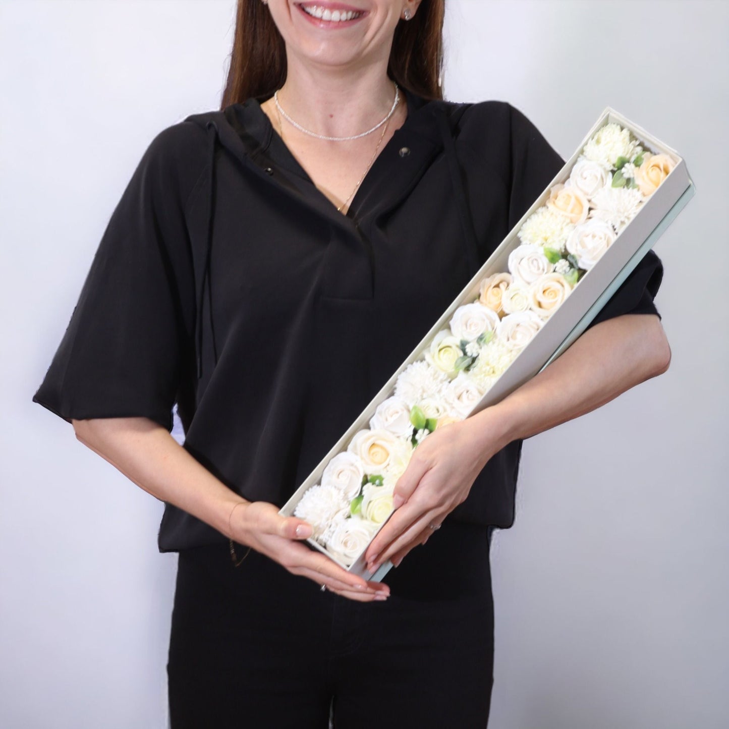 Soap Flowers Extra Long Gift Box - White & Ivory