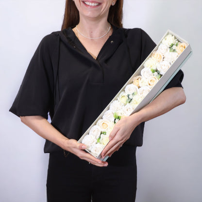 Soap Flowers Extra Long Gift Box - White & Ivory