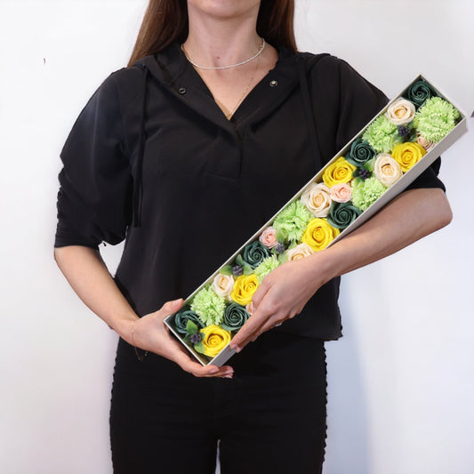 Soap Flowers Extra Long Gift Box - Spring Celebrations - Yellow & Greens