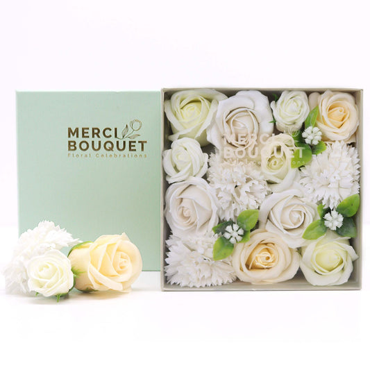 Soap Flowers Square Gift Box - Wedding Blessings - White & Ivory