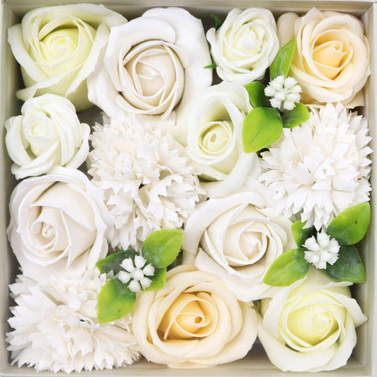 Soap Flowers Square Gift Box - Wedding Blessings - White & Ivory
