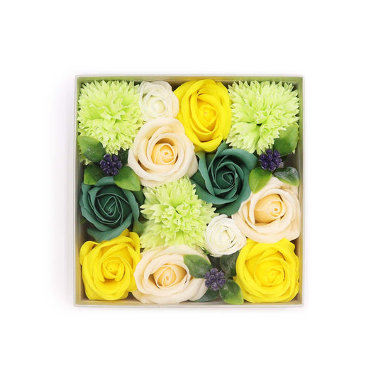 Soap Flowers Square Gift Box - Spring Celebrations - Yellow & Greens