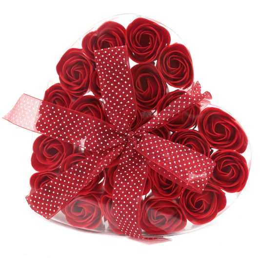 Soap Flowers - Red Roses Heart Box - Set of 24