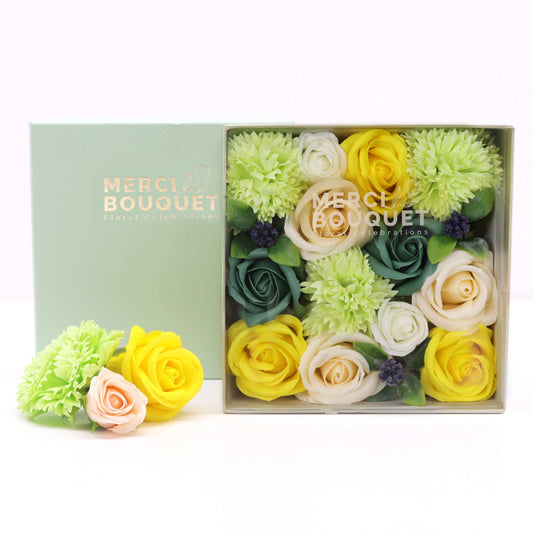 Soap Flowers Square Gift Box - Spring Celebrations - Yellow & Greens