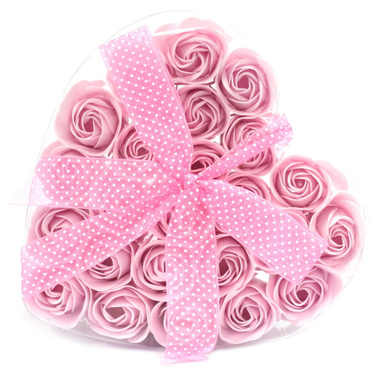 Soap Flowers - Pink Roses Heart Box - Set of 24