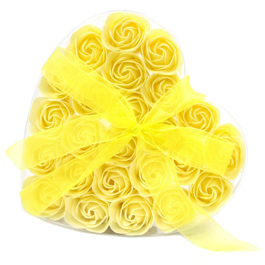 Soap Flowers - Yellow Roses Heart Box - Set of 24