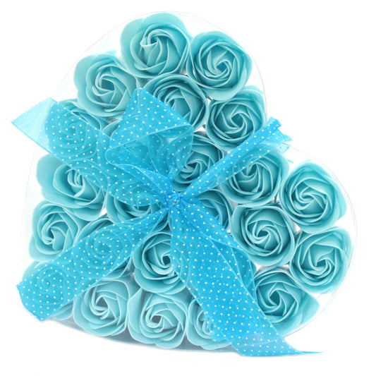 Soap Flowers - Blue Roses Heart Box - Set of 24