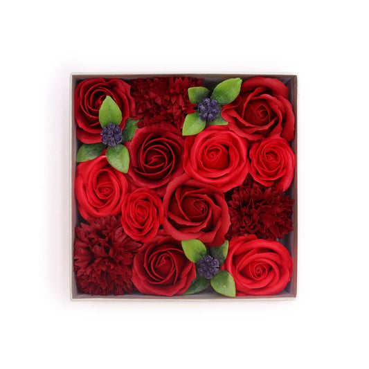 Soap Flowers Square Gift Box - Classic Red Roses