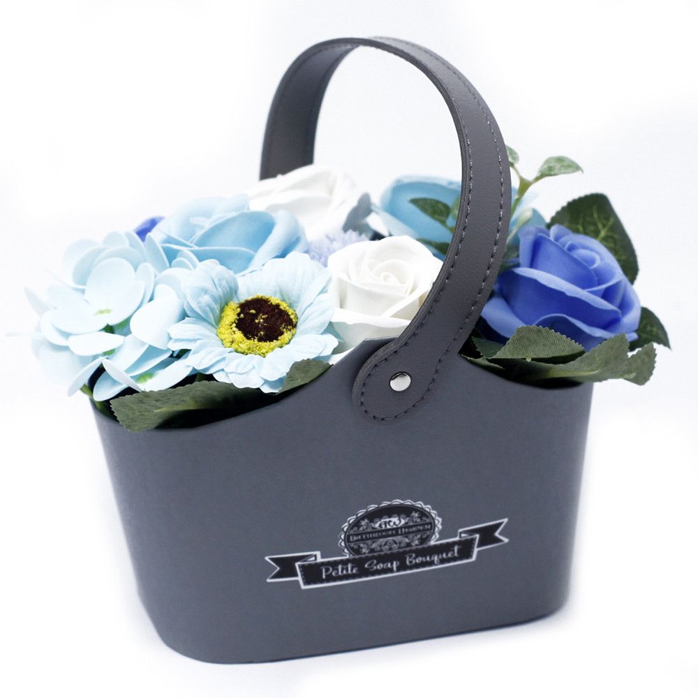 Soap Flowers Petite Basket Bouquet - Soothing Blues